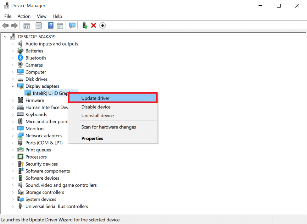 haga clic derecho en el controlador y haga clic en Actualizar controlador