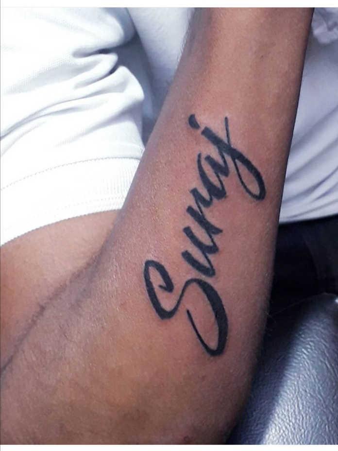 3 Suraj Name Tattoo Design Hip Tatoos