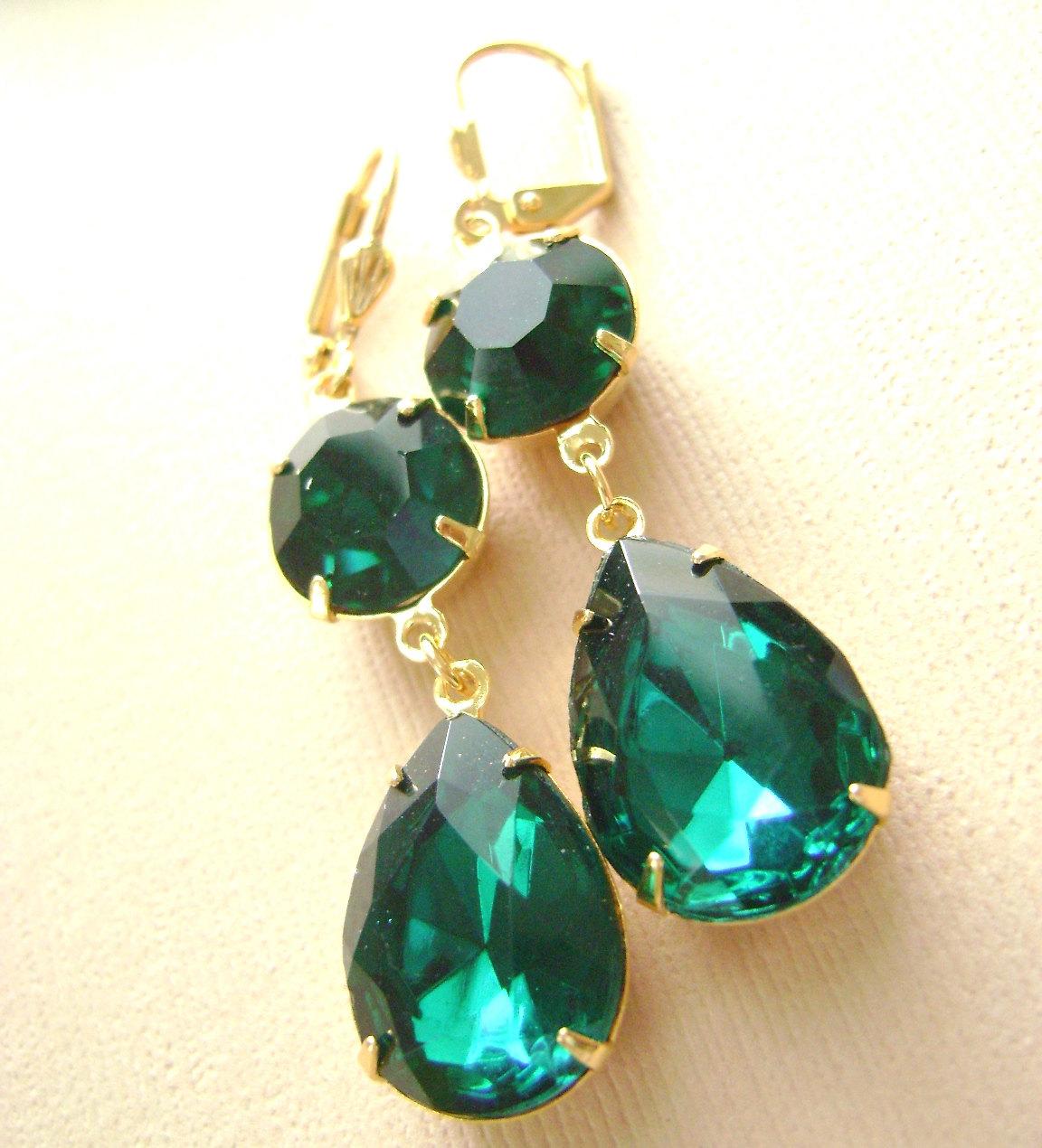 Emerald Green Earrings Gold.