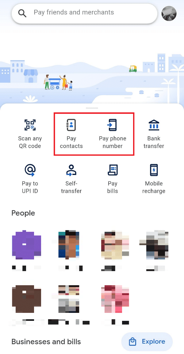 betaal contacten of betaal telefoonnummer.  Hoe te vinden wie Google Pay accepteert