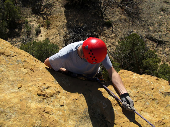 Chris starting the awkward rappel