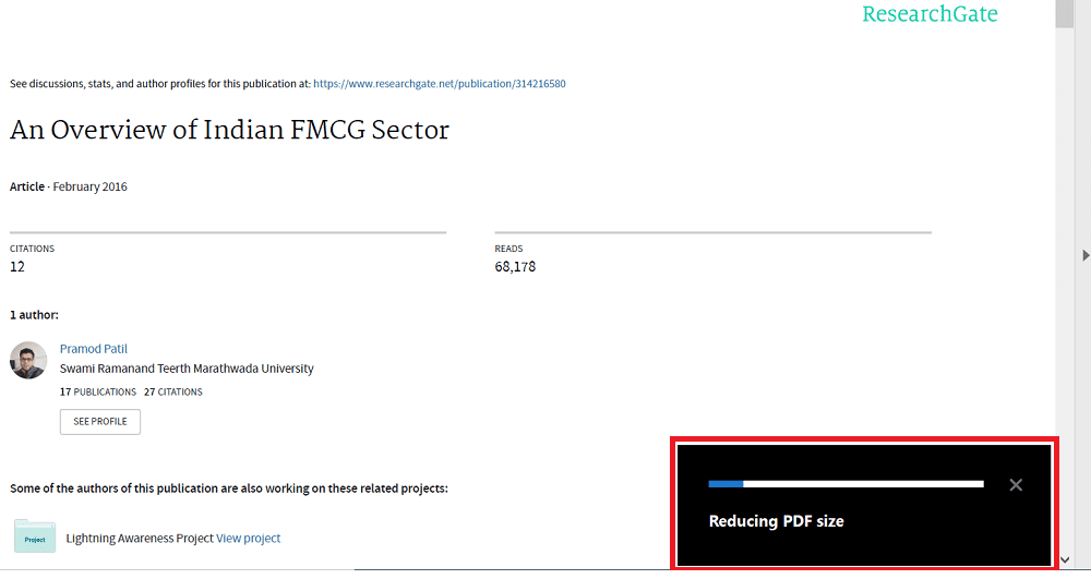 화면 오른쪽 하단 모서리에 PDF 크기 줄이기라는 검은색 상자가 표시됩니다.  품질을 잃지 않고 PDF 파일 크기를 줄이는 방법