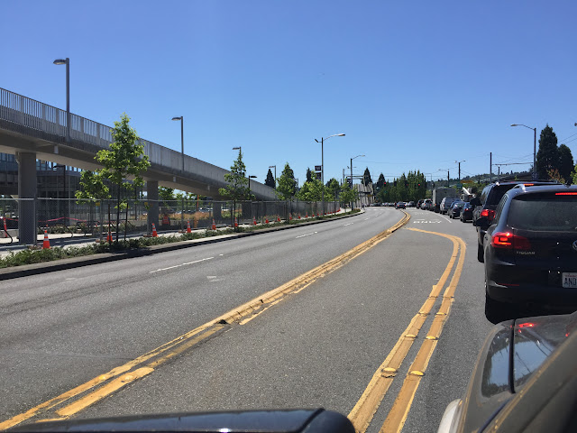 Waiting in traffic outside Husky Stadium for the Montlake Bridge.