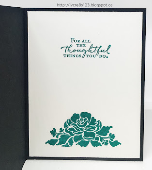 Linda Vich Creates: Floral Thank You. A dramatic pairing of Basic Black and Bermuda Bay brings the Detailed Floral Thinlits to life in this thank you card.