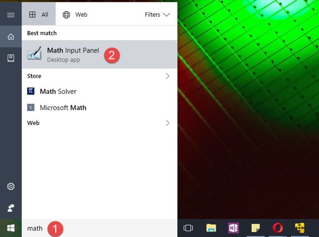 Panel de entrada matemática, Windows