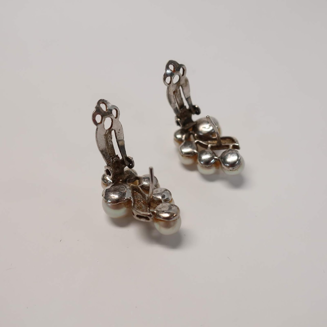 14K White Gold, Pearl & Diamond Earrings