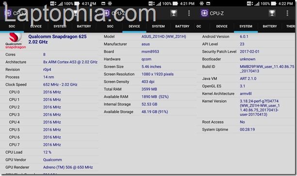 CPU-Z Asus Zenfone Zoom S ZE553KL CPU-Z Asus Zenfone Zoom S ZE553KL