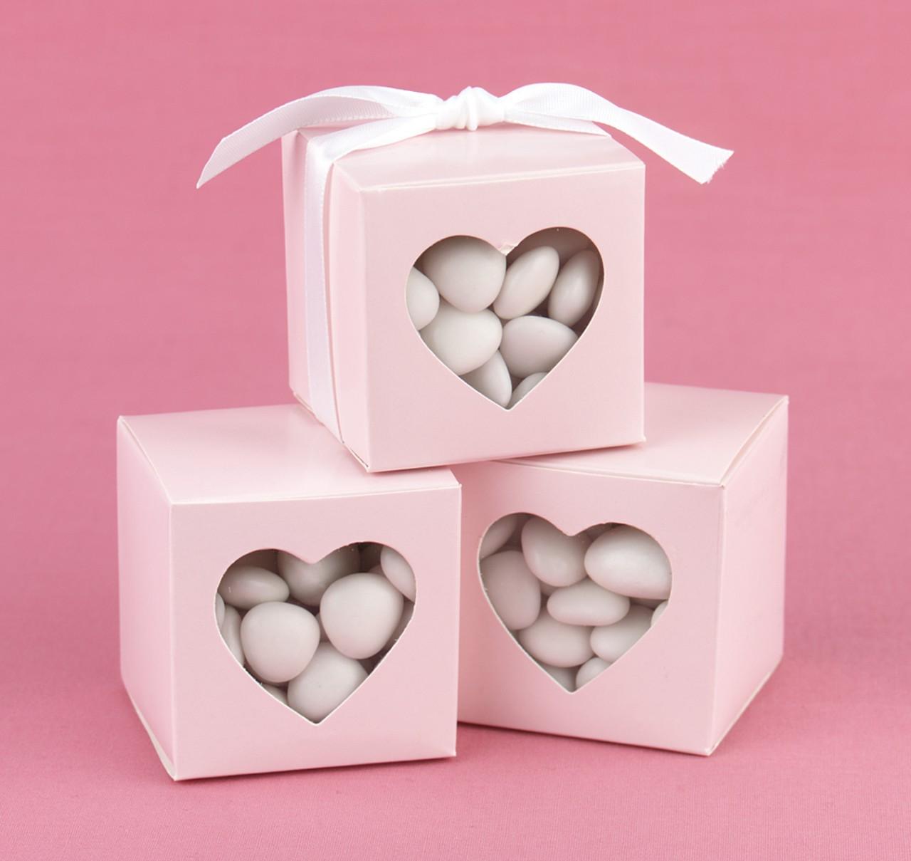 Pink Wedding Favor Boxes w  Heart-Shaped Window  Set of 25 