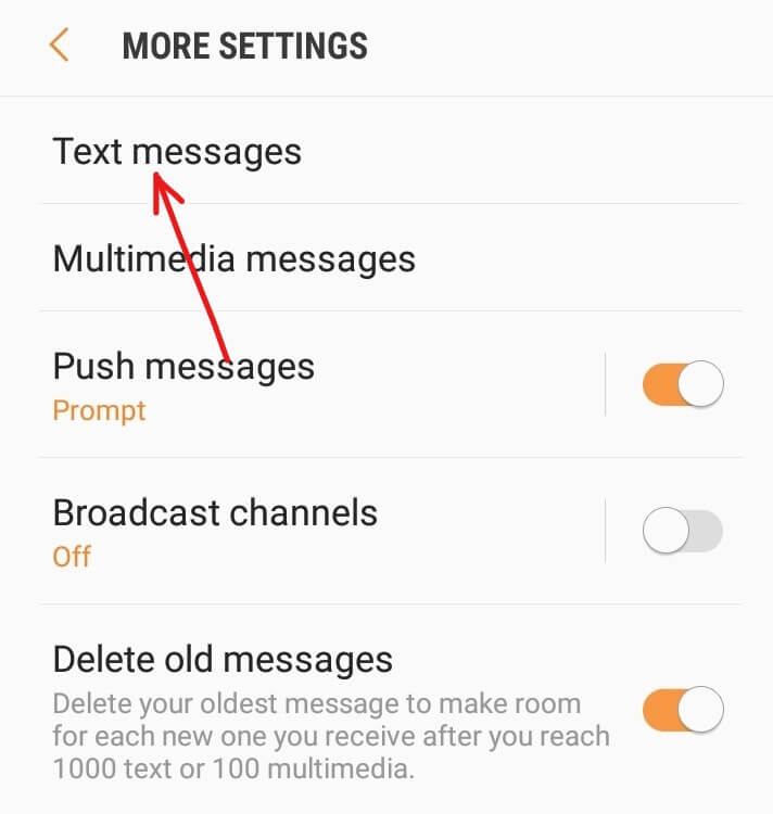 En Más configuraciones, toque Mensajes de texto