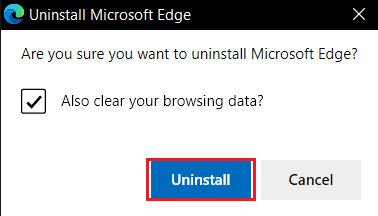 Microsoft Edge 확인 프롬프트에서 제거 버튼을 클릭하십시오.