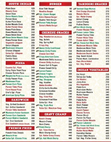 Salsa Spice 'N' Grill menu 