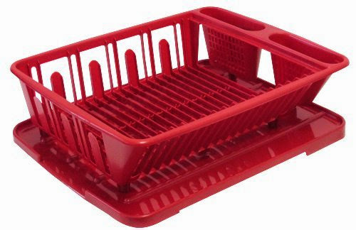  United Solutions 2-Piece Plastic Sink Dish Rack Set, 18.5 by 14.5 by 5.375-Inch, Red