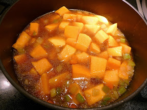 Butternut Squash and Ale Soup with Candied Almonds and homemade Mascarpone with Cambozola