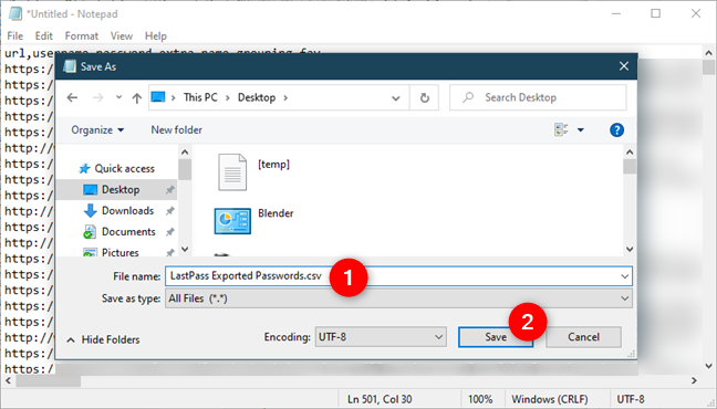 บันทึกไฟล์ข้อความโดยใช้ประเภทไฟล์ CSV