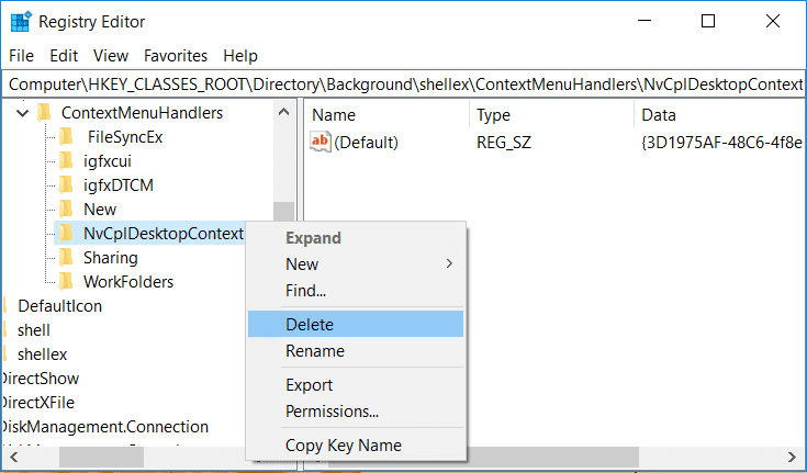 klik met de rechtermuisknop op NvCplDesktopContext en selecteer Verwijderen