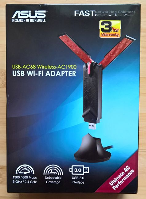 ASUS USB-AC68, adaptador, red, inalámbrico, WiFi, USB 3.0