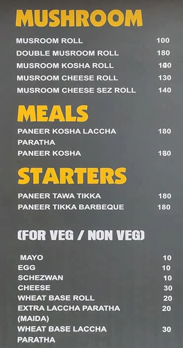 Kolkata Rolls menu 