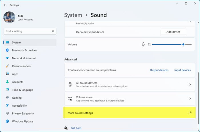 paramètres de son de windows 11