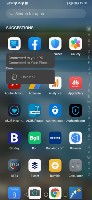 Удалите приложение Your Phone Companion с Android