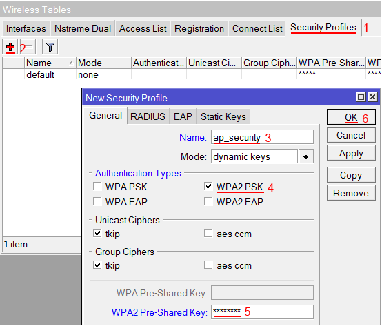 Настройка пользователя и пароля Wi-Fi точки MikroTik