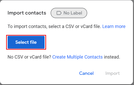 เลือกไฟล์ที่จะนำเข้าใน Google Contacts