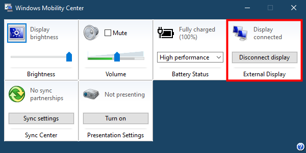 Windows Mobility Center - เชื่อมต่อจอแสดงผล