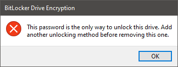 No puedo eliminar la contraseña de BitLocker