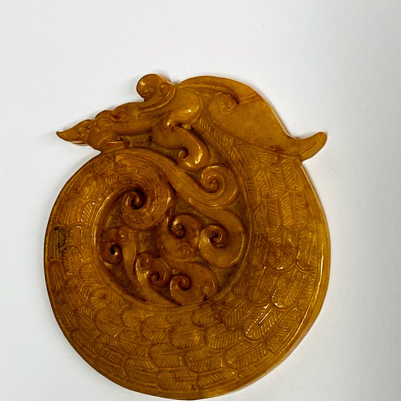 Carved Dragon Golden Jade Pendant Pair