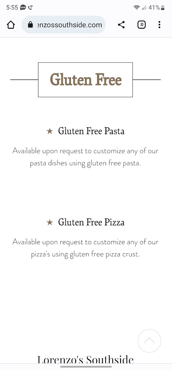 Gluten-Free at Lorenzo's Southside