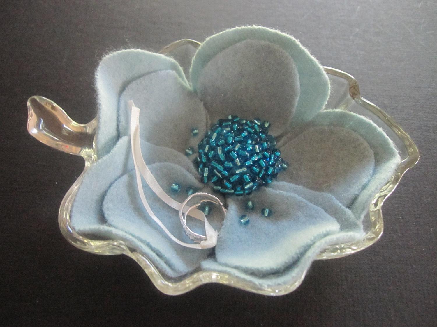 Wedding Ring Bearer Leaf Dish Tiffany Blue Poppy Flower