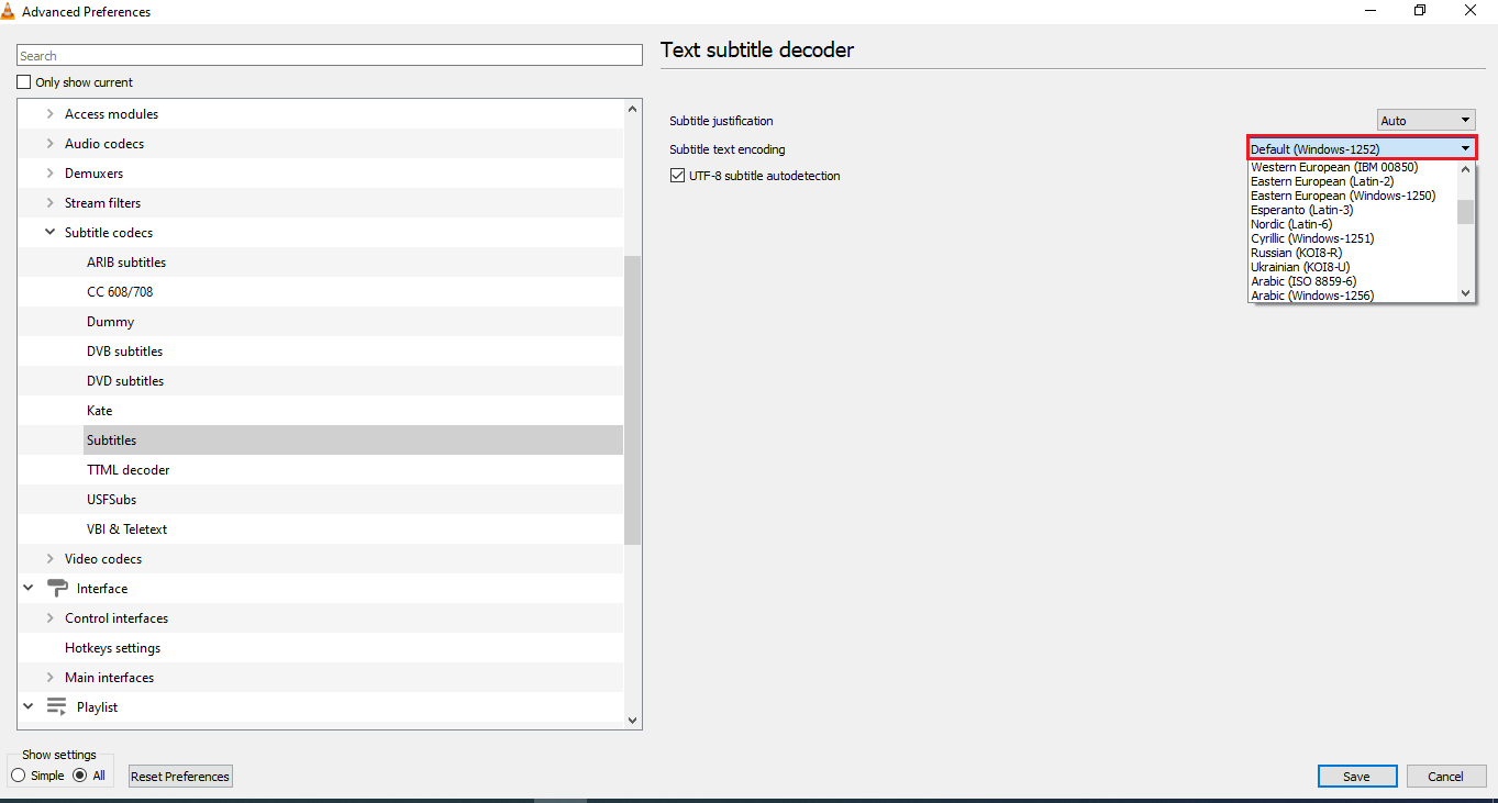 selezionare l'opzione Predefinito.  Come risolvere i sottotitoli VLC che non funzionano in Windows 10