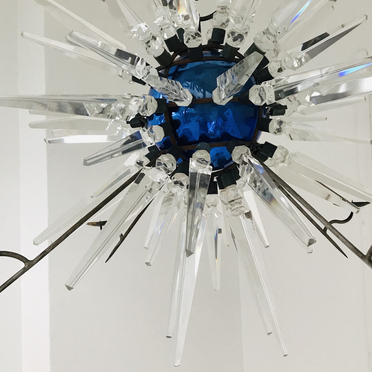 Crystal & Cobalt Mercury Glass Sputnik Candle Chandelier