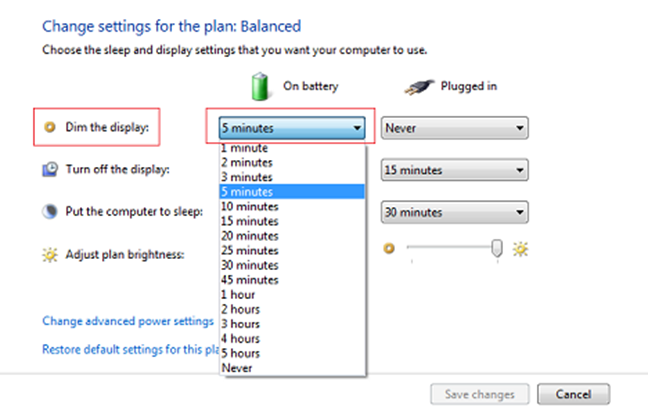 Windows, plan de energía, configuración