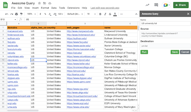 Screenshot of Awesome Query - Connect API import transform data