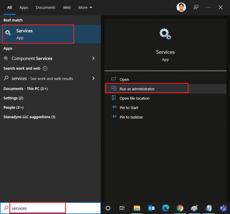 Zoek naar diensten.  Klik op Als administrator uitvoeren.  Fix Windows 10 Update 0x8007000d Fout