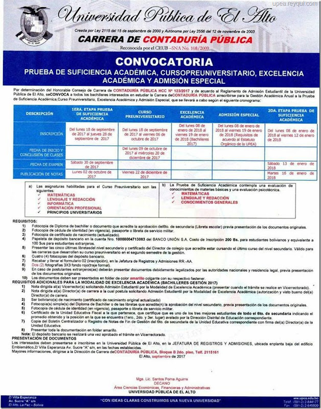 Convocatorias UPEA 2018