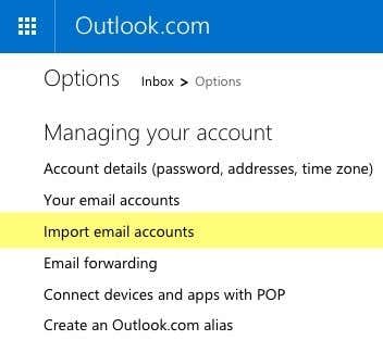 importa Outlook e-mail