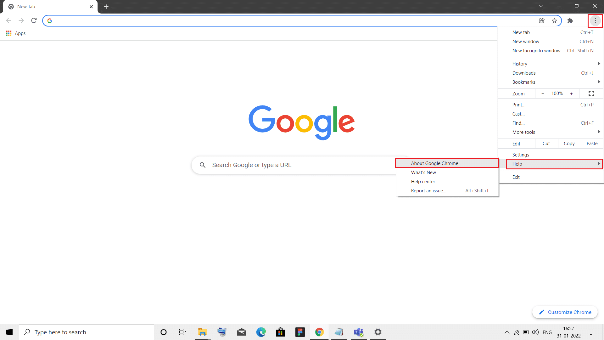 fai clic sull'icona dei tre punti, passa con il mouse su Guida e seleziona Informazioni su Google Chrome