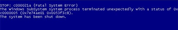 STOP c000021a {Фатальная системная ошибка}