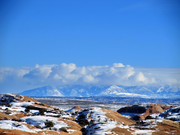 The La Sals covered in clouds