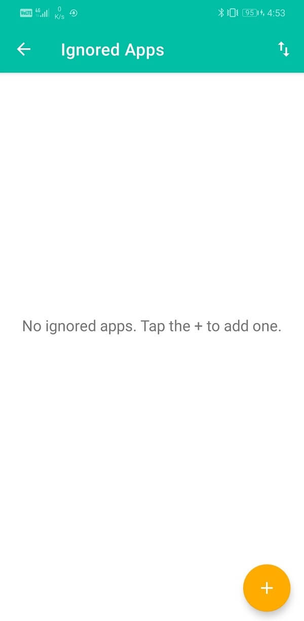 Чтобы добавить приложение в черный список, просто запустите приложение Unnotification и нажмите кнопку «Плюс».
