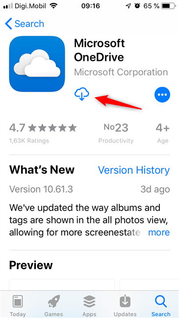 Установка OneDrive на iPhone