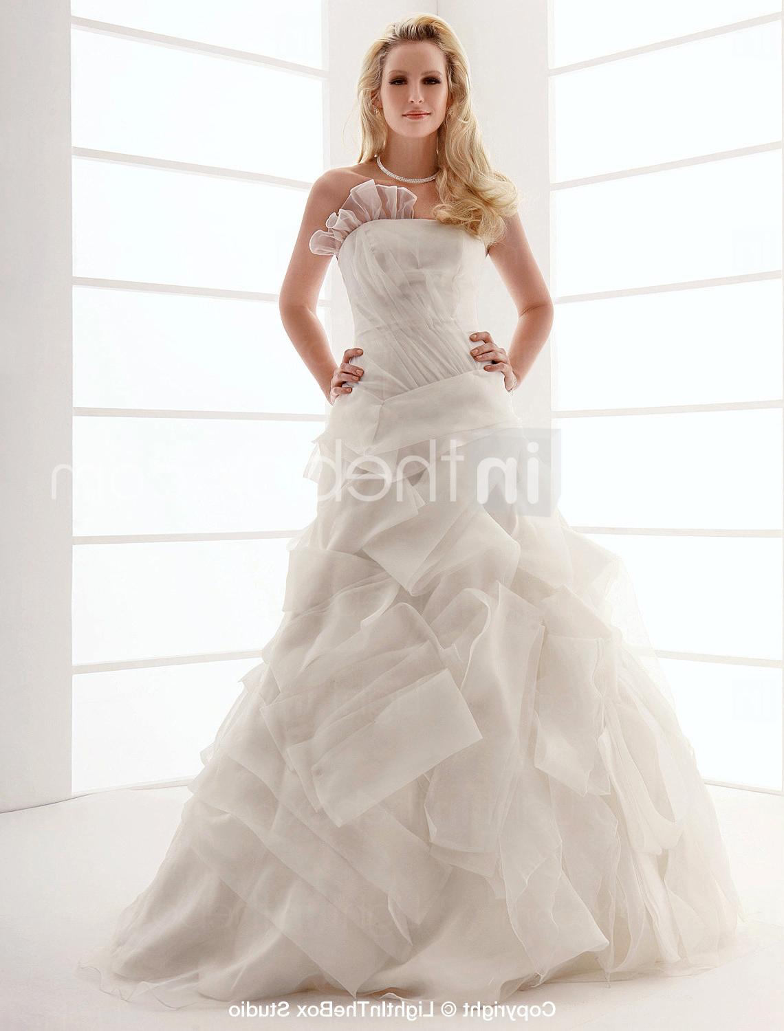 A-line Strapless Floor-length Satin Organza Wedding Dress - US  399.99