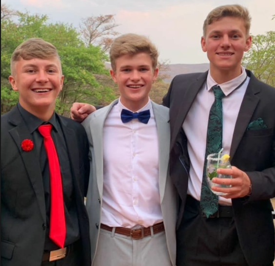 JG Greyling, Stiaan Grobler and Conrad Meiring posed for a photograph together at their matric dance earlier this year. The trio died in an accident at the weekend.