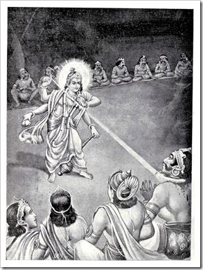 Vishnu decapitando a Svarbhānu con su chakra Sudarshana.