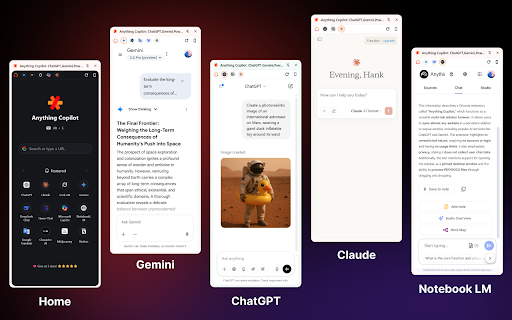 Anything Copilot: ChatGPT,Gemini,パワフルなマルチタブサイドバー,分割画面