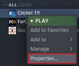 Щелкните правой кнопкой мыши по игре и выберите свойства