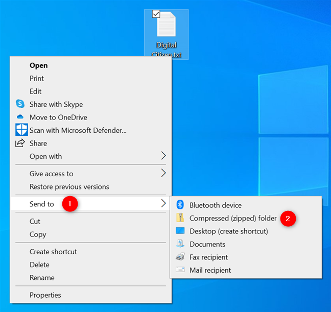 Een bestand zippen in Windows 10 met behulp van het rechtsklikmenu