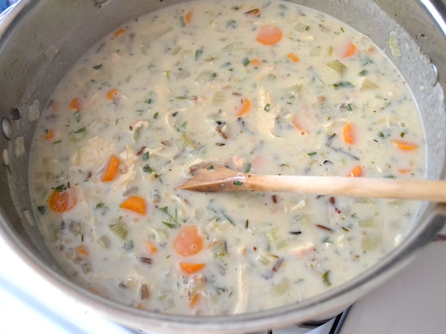 finished creamy chicken & rice soup in pot 