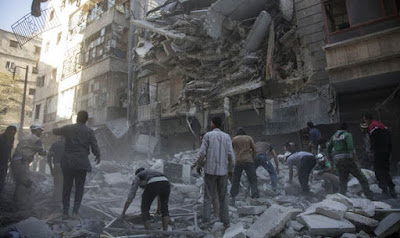 Ruins from the aftermath of massive airstrikes in aleppo